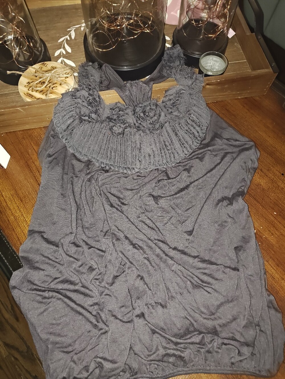 West Kei Gray Floral Trim Tank Top